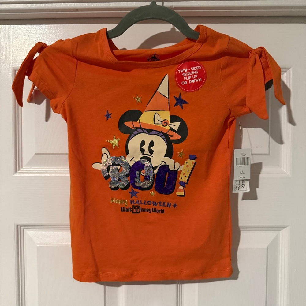 Disney Parks Girls Orange Minnie Mouse Halloween Tee